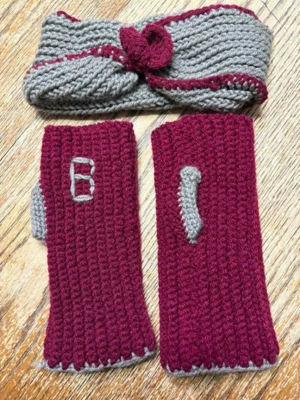 Homemade heard band and fingerless gloves